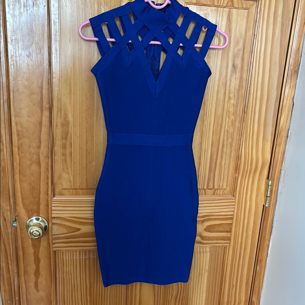 Blue Cutout Halter Mini Bodycon Dress